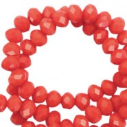 Faceted glass beads 8x6mm disc Vintage coral red-pearl shine coating
